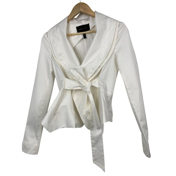 Y2K Vtg BCBGMAXAZRIA XS White Tie Waist Blouse RH10461 GUC Long Sleeve - Picture 2 of 11